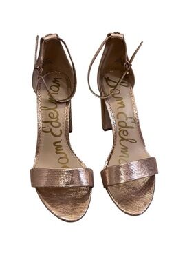 Sam Edelman Metallic Rose Gold Ankle-Strap Block Heels